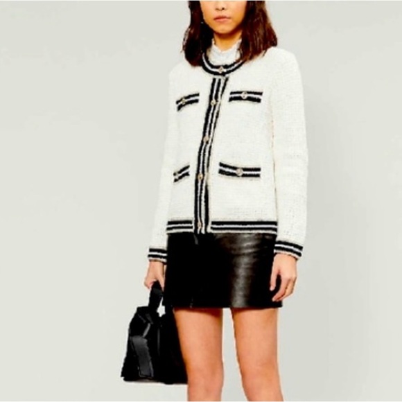 Maje Jackets & Blazers - Maje 1 S Cream Tweed Jacket with Black Trim and Gold Buttons Cardigan Blazer
